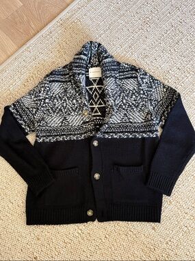Lucky Brand Black and White Shawl Collar Cardigan